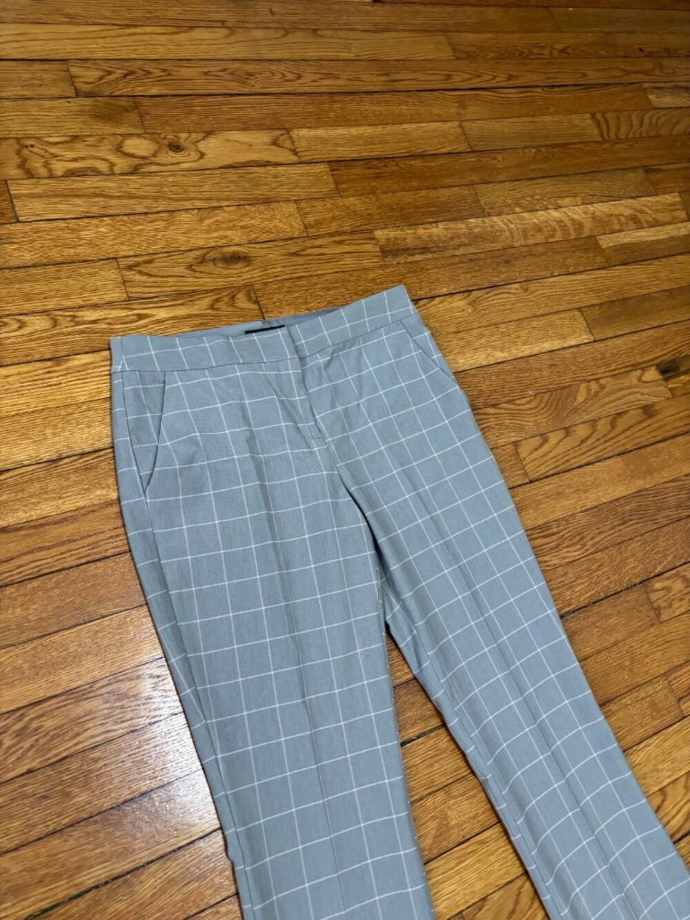 Express Columnist Barely Boot Dress Pants Womens Size 6 Gray Pink Check Trousers - Picture 2 of 6